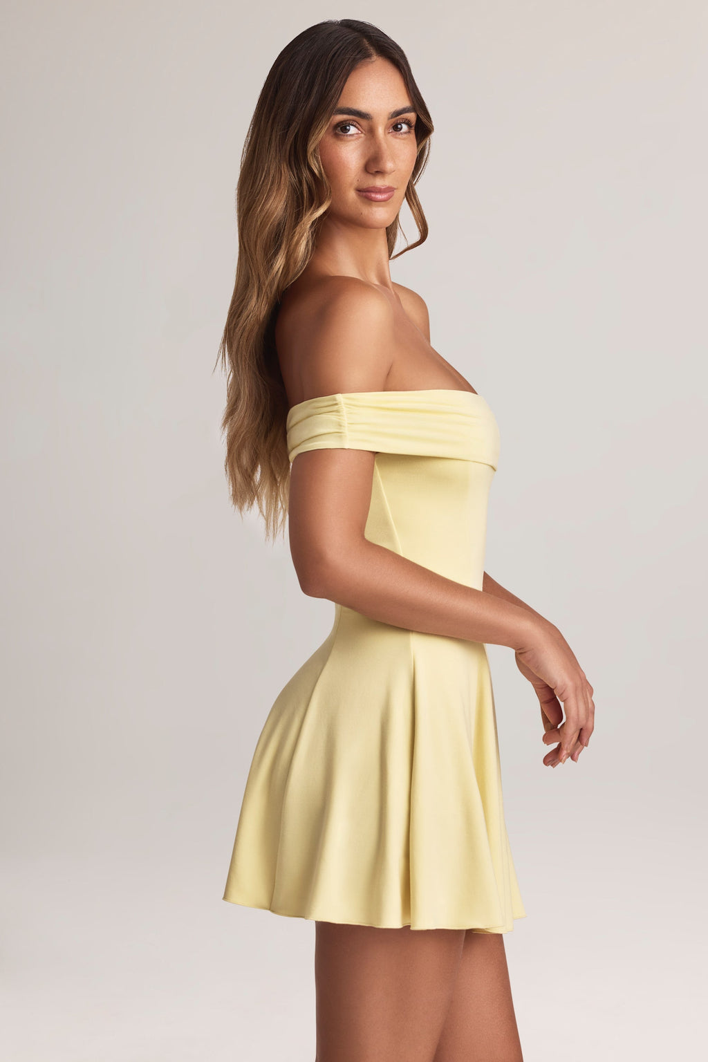 Chic Modal Off-Shoulder A-Line Mini Dress in Lemon Sherbet