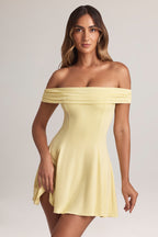 Chic Modal Off-Shoulder A-Line Mini Dress in Lemon Sherbet