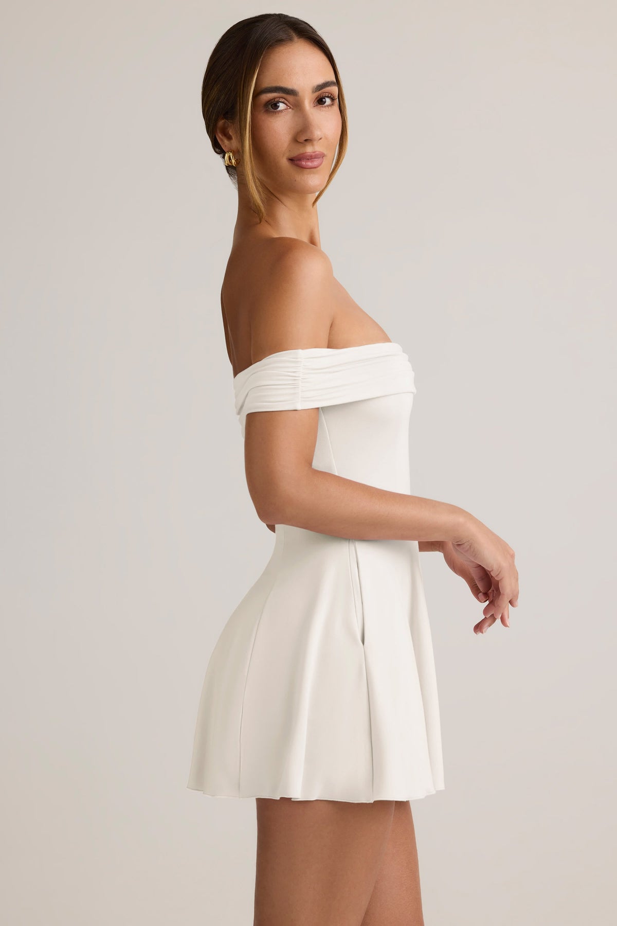 Chic Modal Off-Shoulder A-Line Mini Dress in White