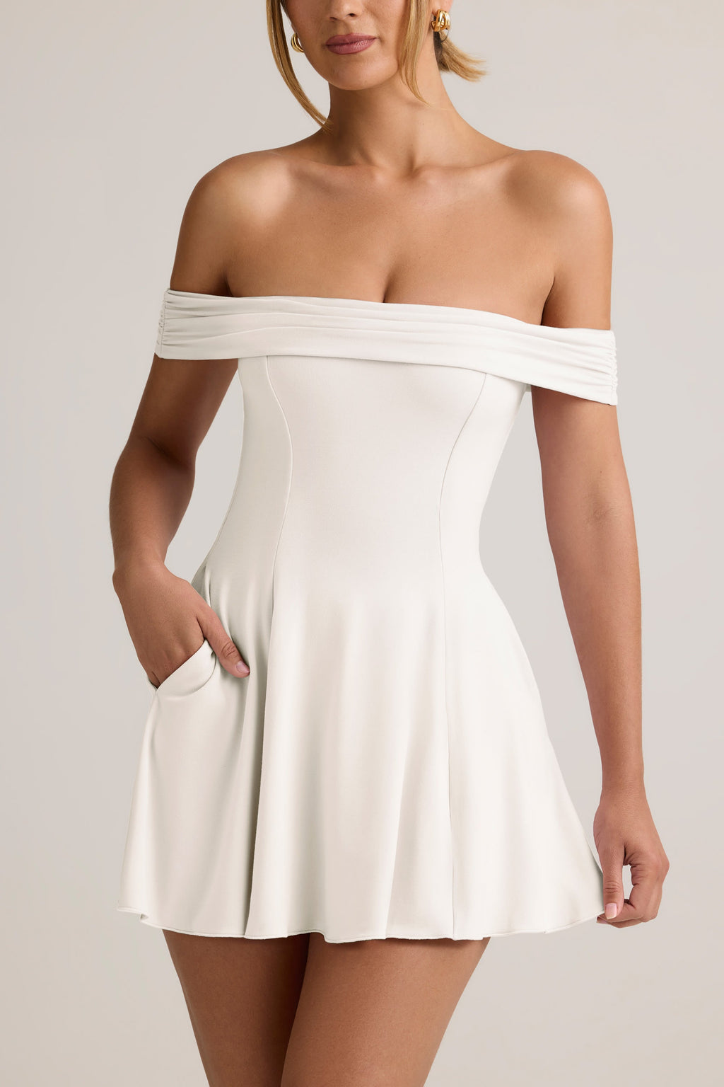 Chic Modal Off-Shoulder A-Line Mini Dress in White
