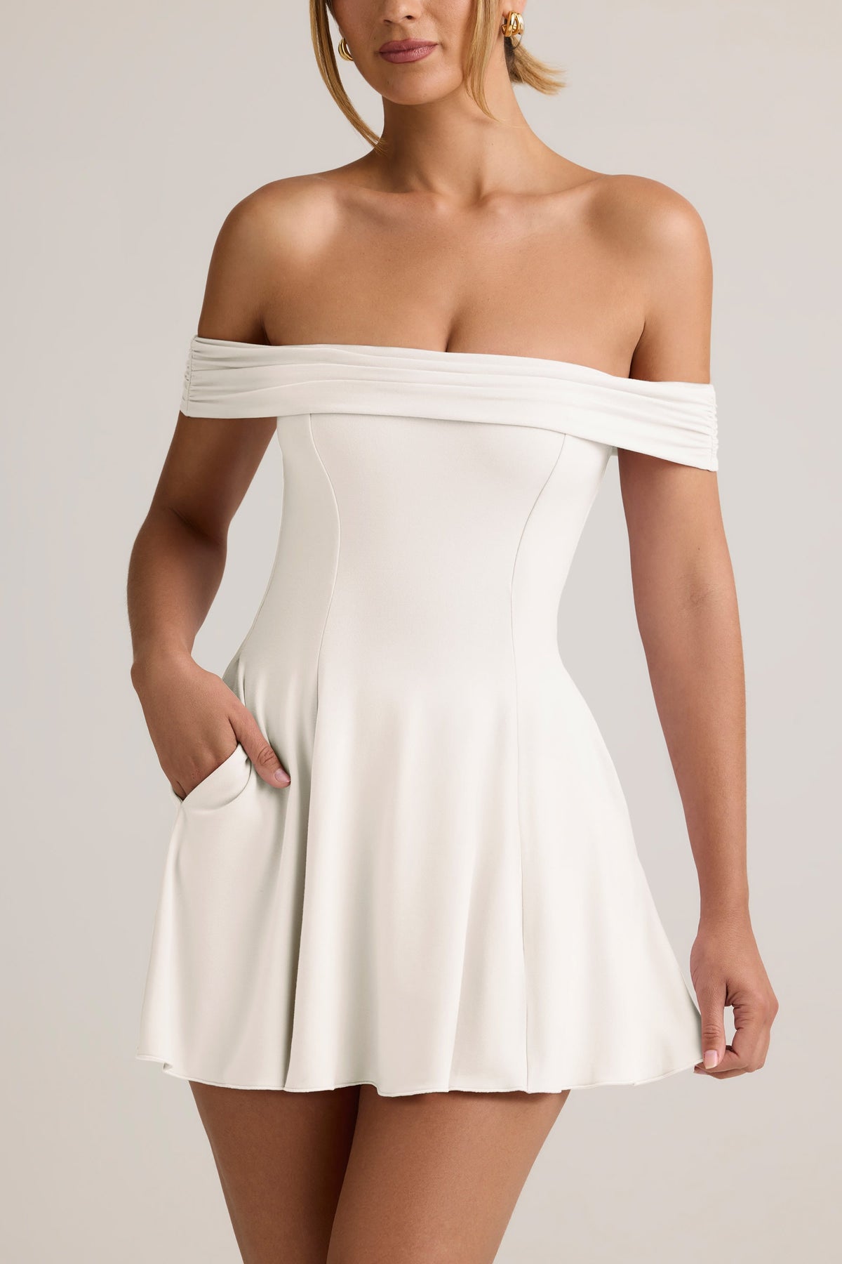 Chic Modal Off-Shoulder A-Line Mini Dress in White