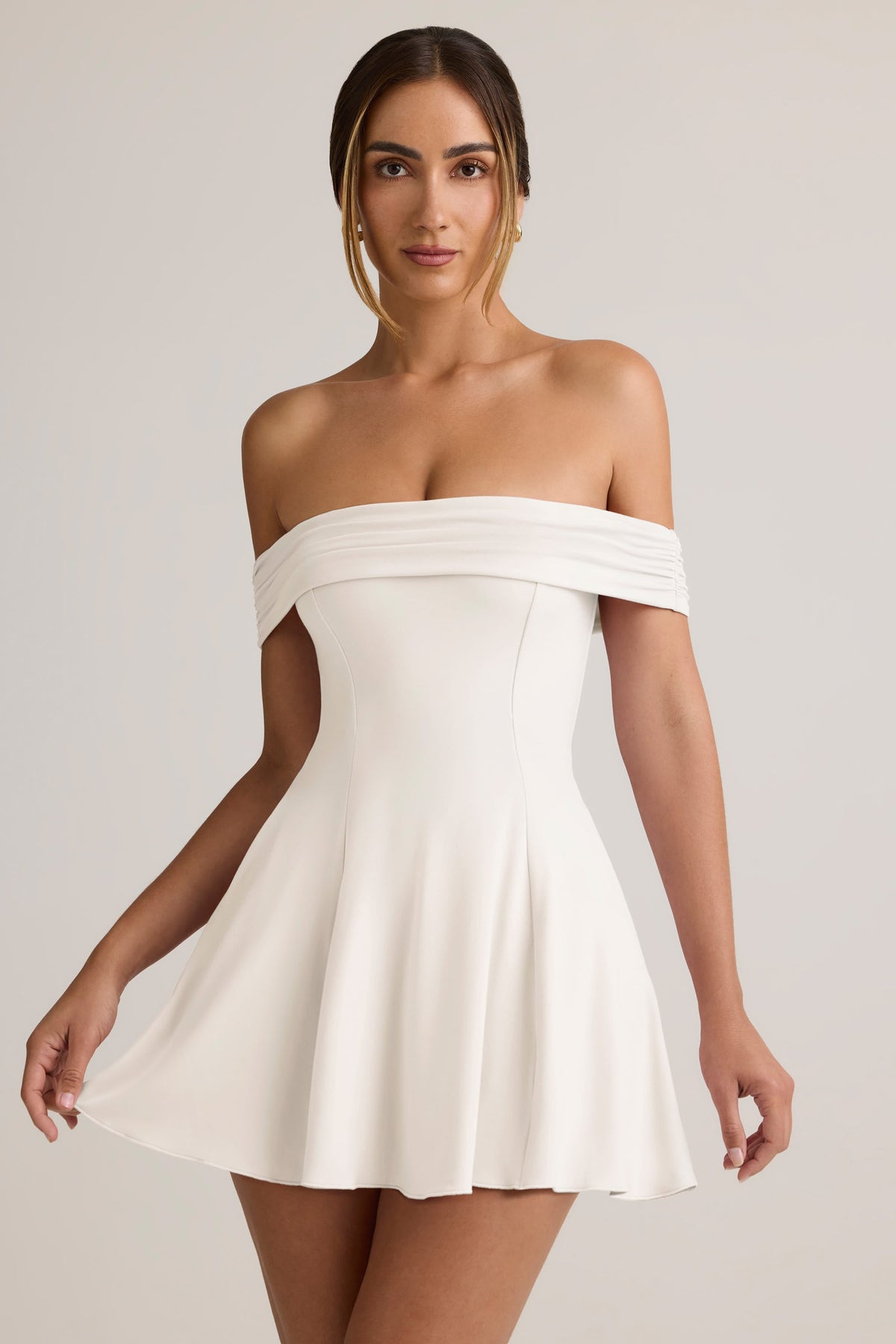 Chic Modal Off-Shoulder A-Line Mini Dress in White