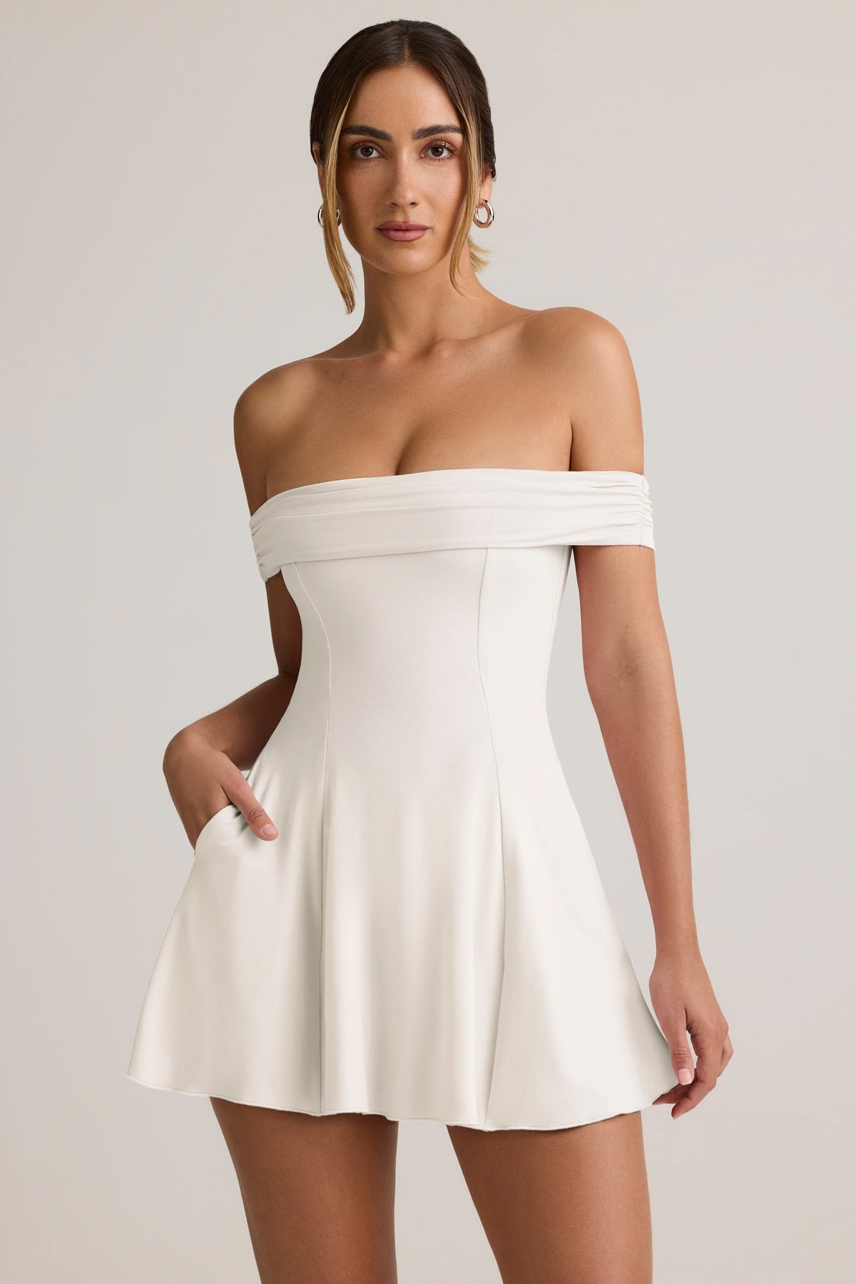 Chic Modal Off-Shoulder A-Line Mini Dress in White