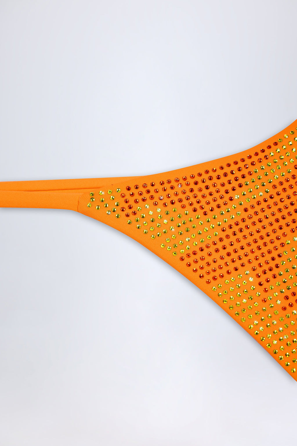 Chic Embellished Thong Bikini Bottoms in Orange Tropical Print