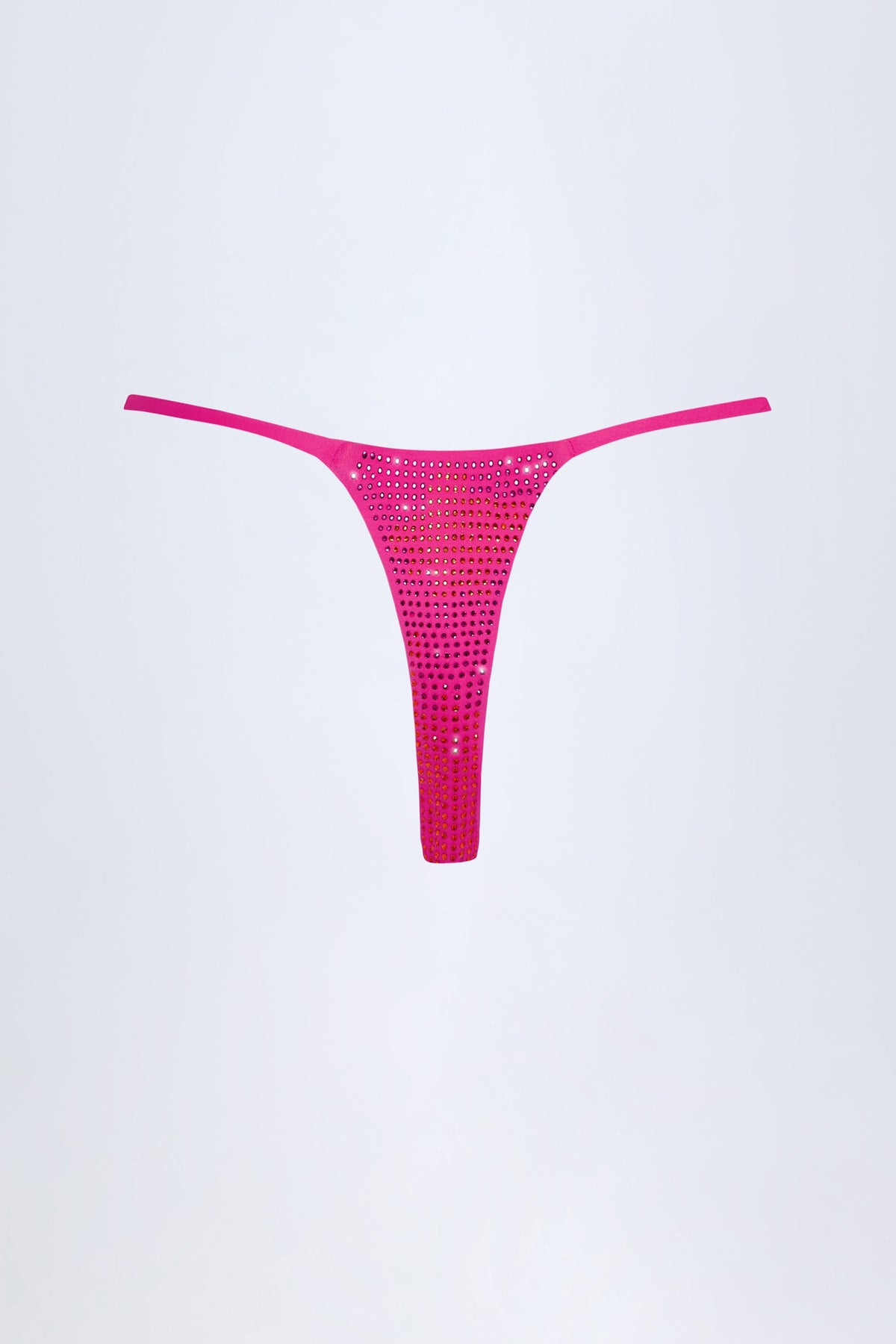Chic Embellished Thong Bikini Bottoms in Pink Tropical Print