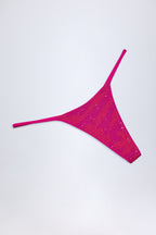 Chic Embellished Thong Bikini Bottoms in Pink Tropical Print