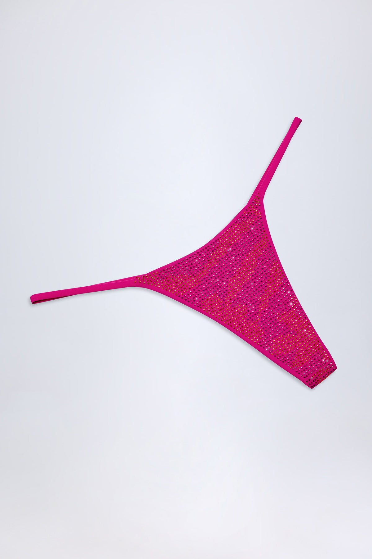 Chic Embellished Thong Bikini Bottoms in Pink Tropical Print