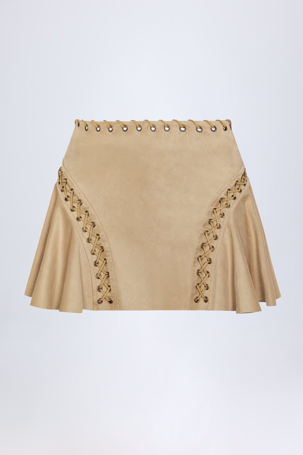 Chic Lace-Up Mid-Rise Mini Skirt in Tan