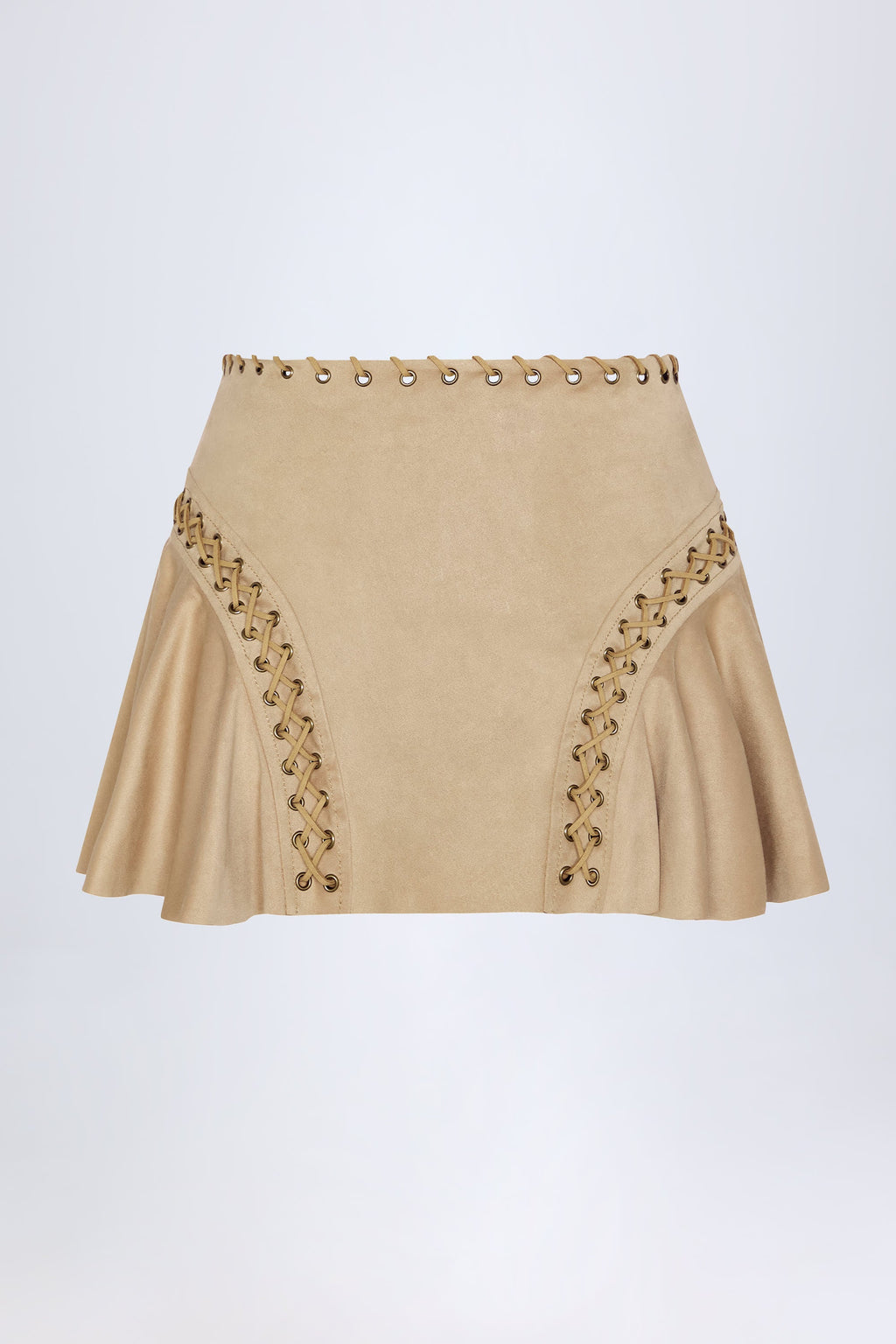 Chic Lace-Up Mid-Rise Mini Skirt in Tan
