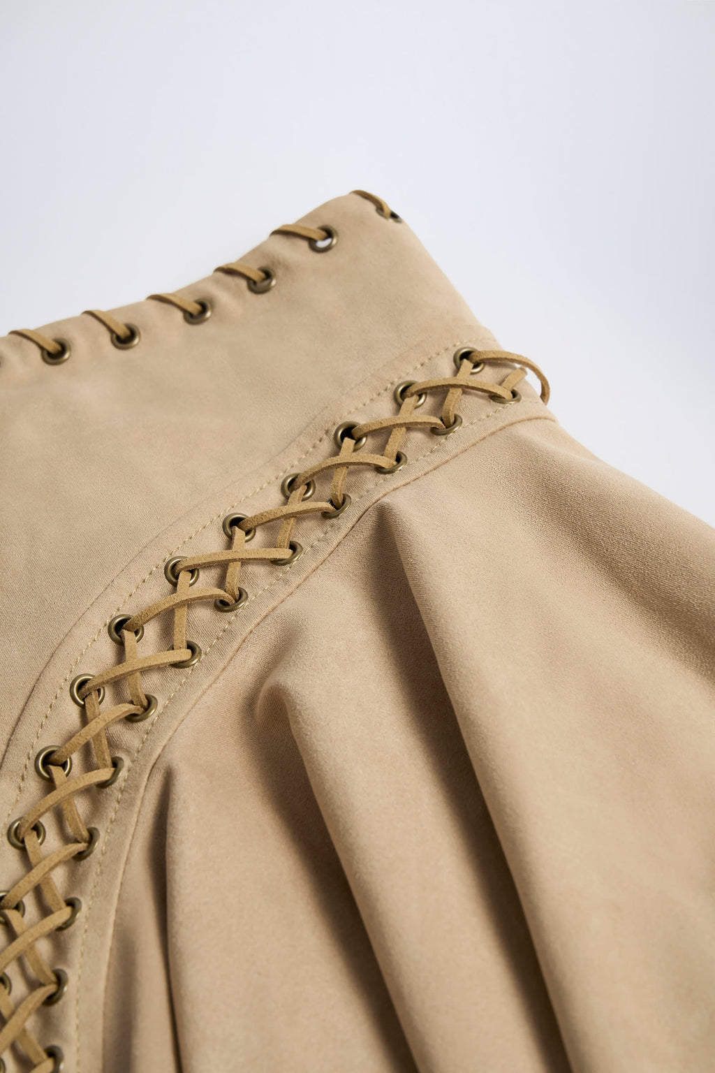 Chic Lace-Up Mid-Rise Mini Skirt in Tan