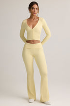 Chic Modal Ribbed Foldover Flared Trousers in Buttercream Yellow