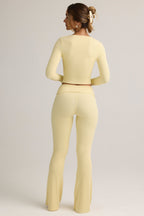 Chic Modal Ribbed Foldover Flared Trousers in Buttercream Yellow