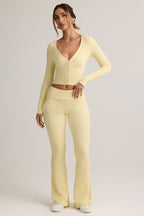 Chic Modal Ribbed Foldover Flared Trousers in Buttercream Yellow