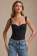Chic Underwired Lace Corset Top in Black