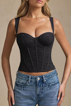 Chic Underwired Lace Corset Top in Black