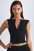 Chic V-Neck Structured Crop Top in Black