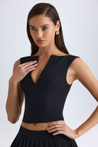 Chic V-Neck Structured Crop Top in Black