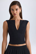 Chic V-Neck Structured Crop Top in Black