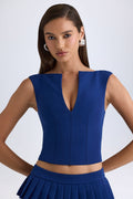 Chic Open-Front Crop Top in True Navy