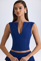 Chic Open-Front Crop Top in True Navy