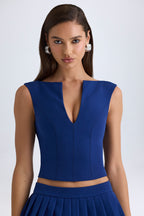Chic Open-Front Crop Top in True Navy