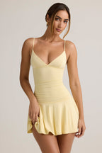 Chic Modal Ruched A-Line Mini Dress in Buttercream Yellow