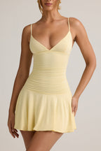 Chic Modal Ruched A-Line Mini Dress in Buttercream Yellow