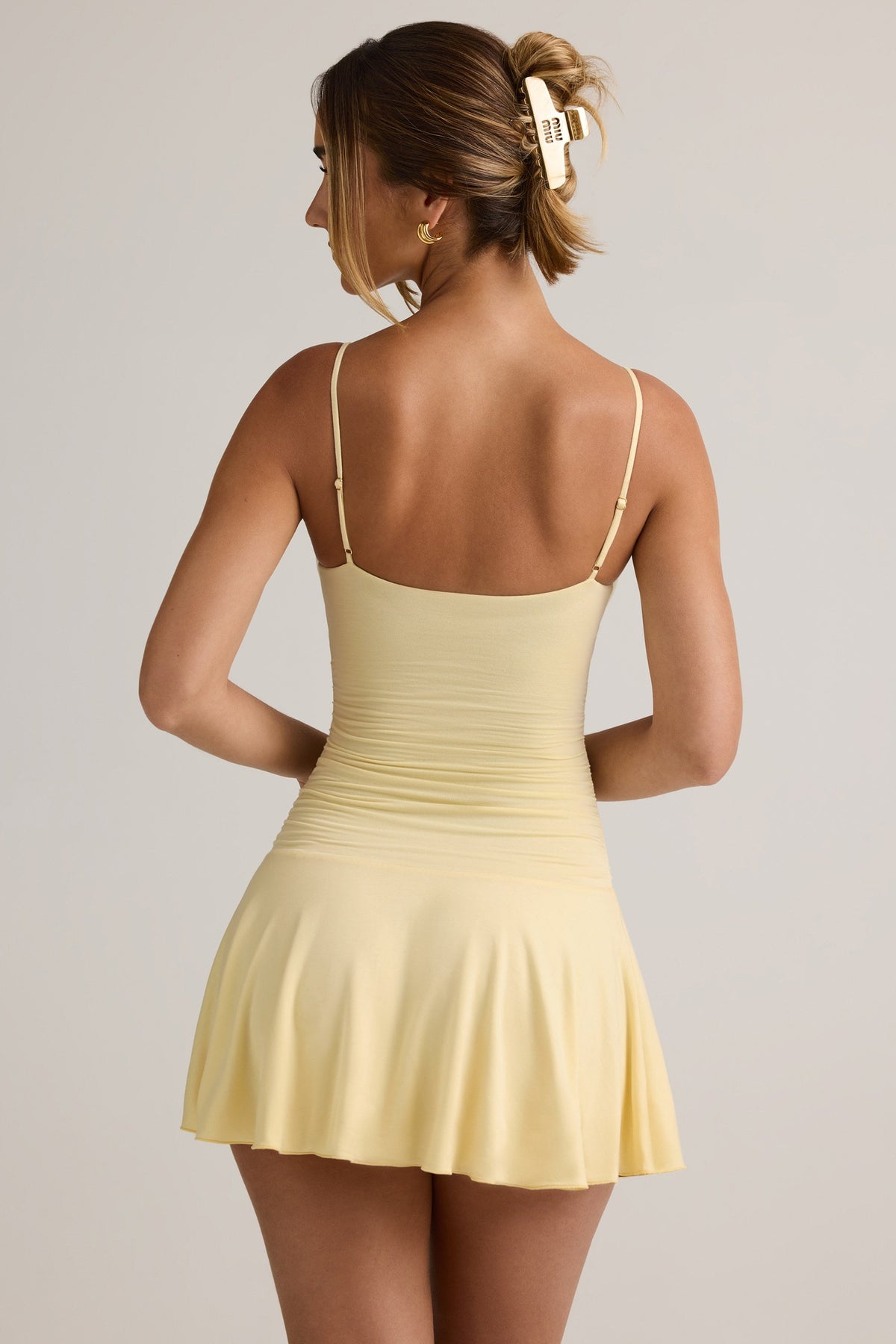 Chic Modal Ruched A-Line Mini Dress in Buttercream Yellow