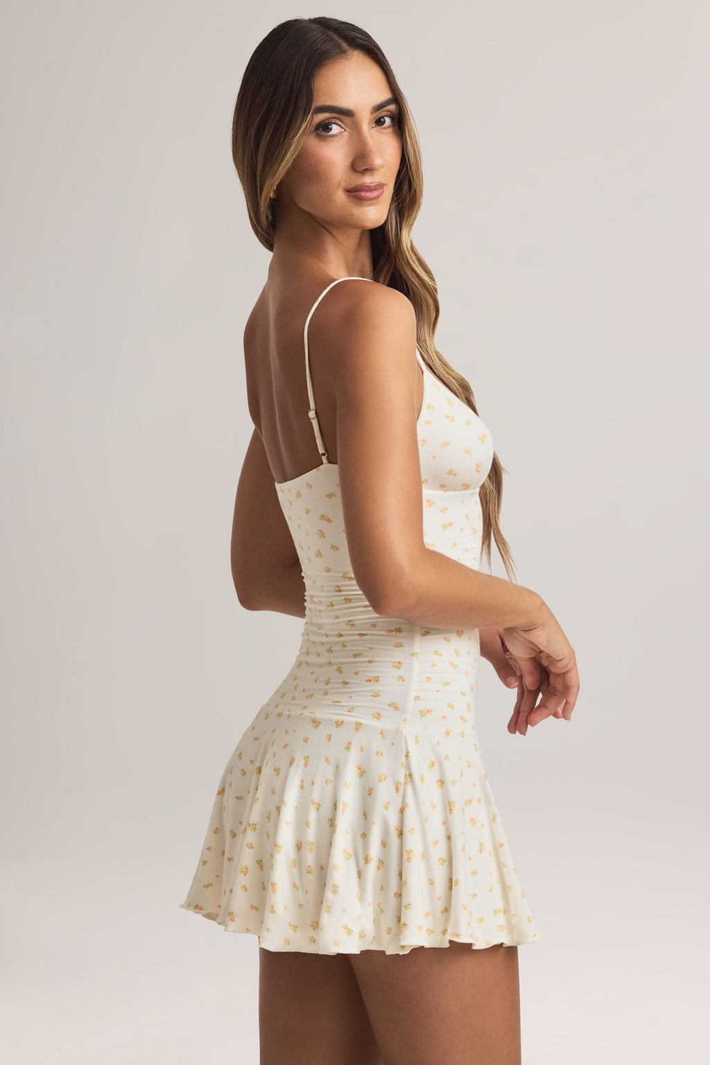 Chic Modal Ruched A-Line Mini Dress in Floral Print