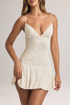 Chic Modal Ruched A-Line Mini Dress in Floral Print