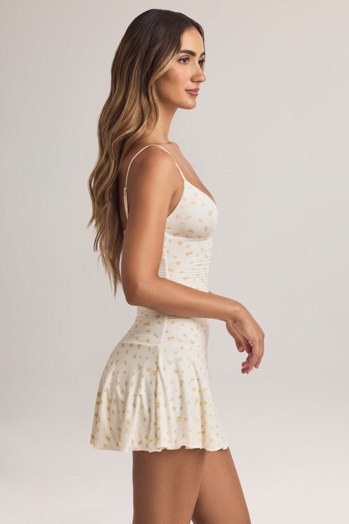 Chic Modal Ruched A-Line Mini Dress in Floral Print