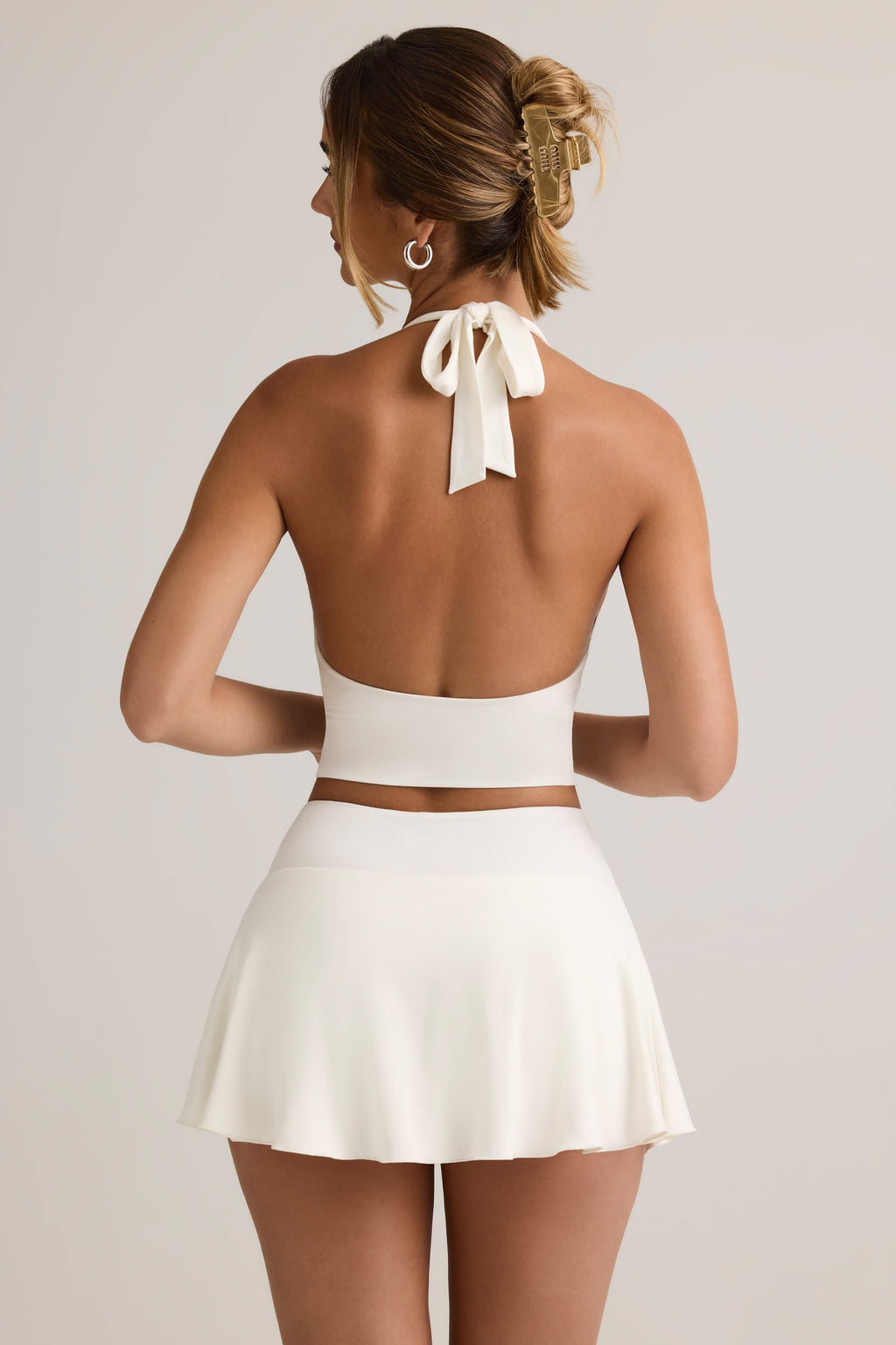 Chic Modal Low-Rise Ruched Mini Skort in White