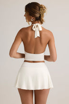 Chic Modal Low-Rise Ruched Mini Skort in White