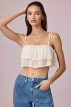 Chic Ruffled Cropped Camisole Top in Ivory