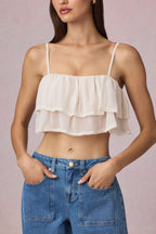 Chic Ruffled Cropped Camisole Top in Ivory
