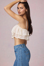 Chic Ruffled Cropped Camisole Top in Ivory