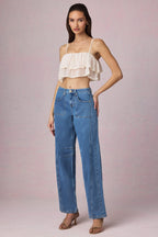 Chic Ruffled Cropped Camisole Top in Ivory
