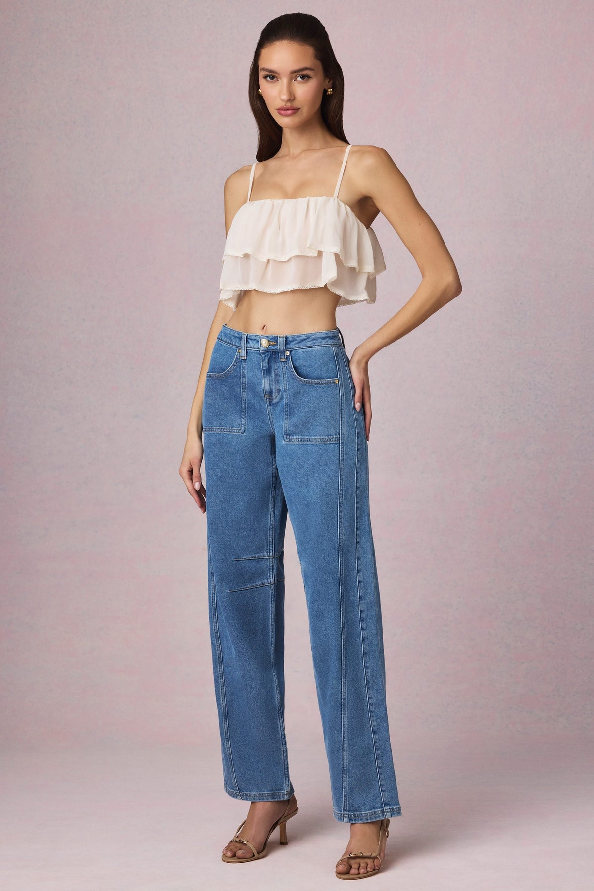 Chic Ruffled Cropped Camisole Top in Ivory