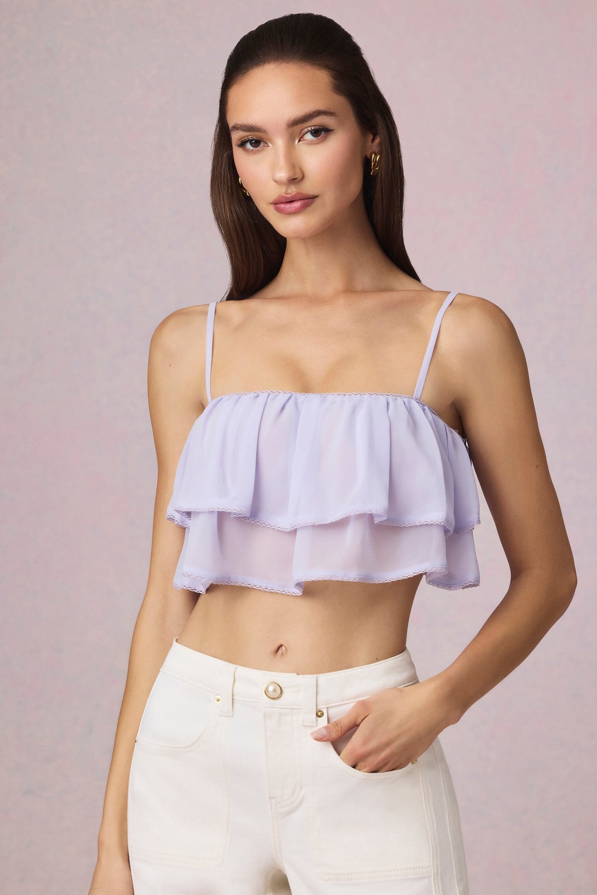 Chic Ruffled Cropped Camisole Top in Lilac