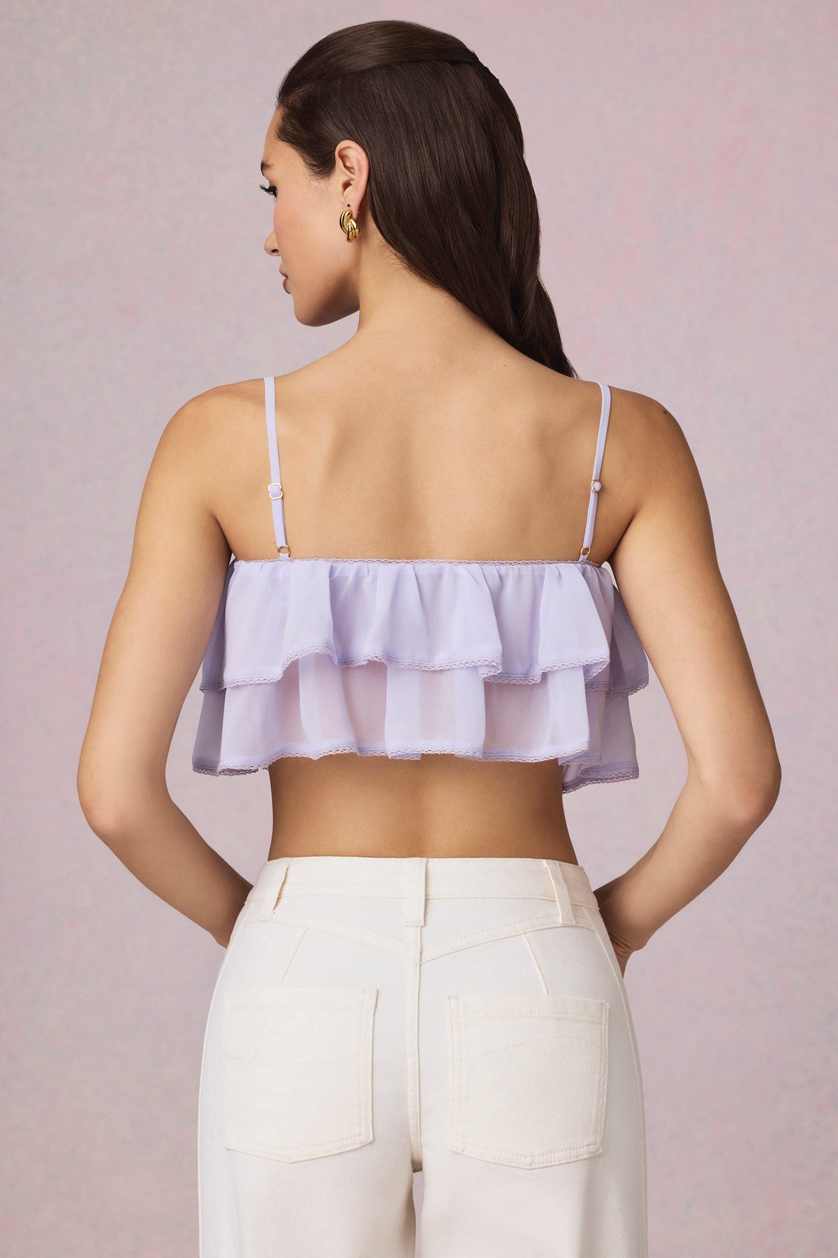 Chic Ruffled Cropped Camisole Top in Lilac