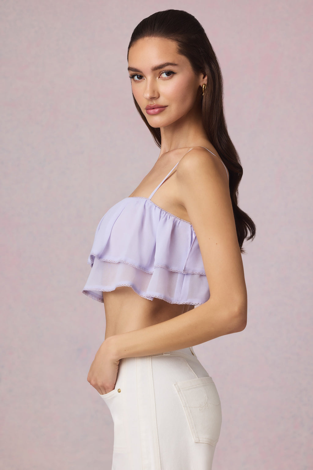 Chic Ruffled Cropped Camisole Top in Lilac
