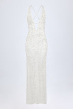 Chic Embellished Backless Maxi Dress in White