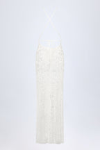 Chic Embellished Backless Maxi Dress in White