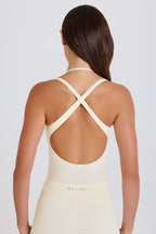 Chic Stretch Cotton Jersey Layered Crossback Bodysuit in Cream