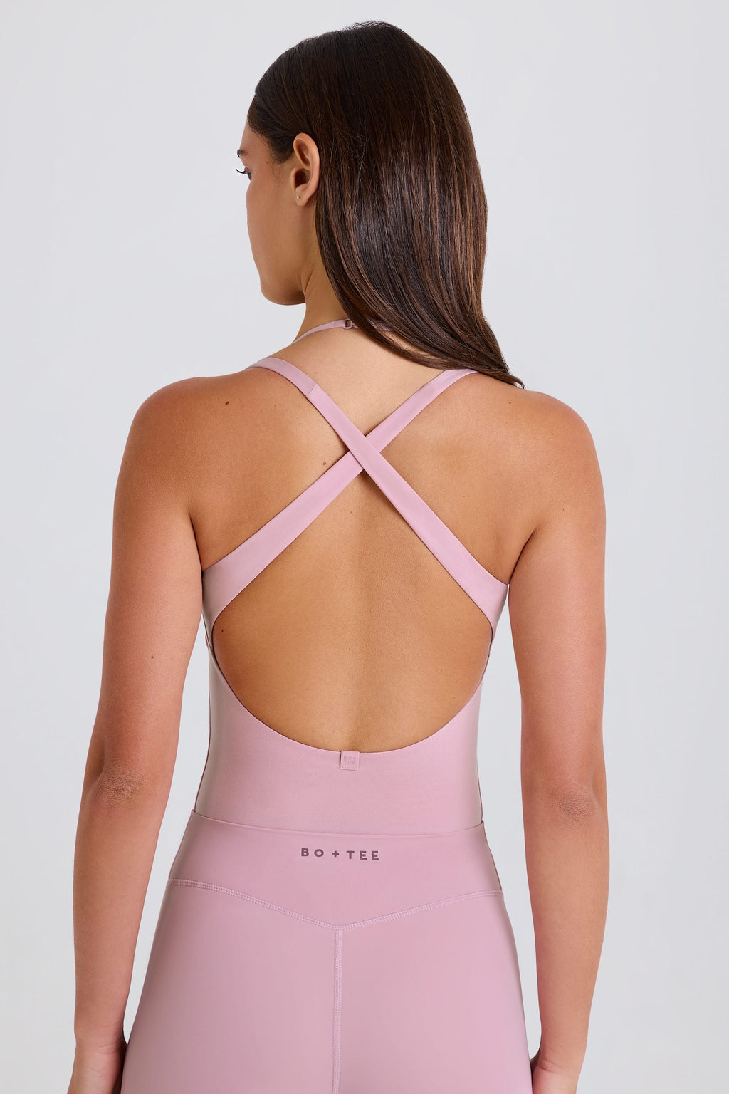 Chic Stretch Cotton Jersey Layered Crossback Bodysuit in Mauve