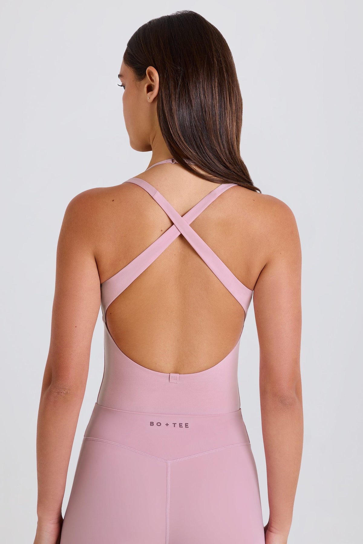 Chic Stretch Cotton Jersey Layered Crossback Bodysuit in Mauve