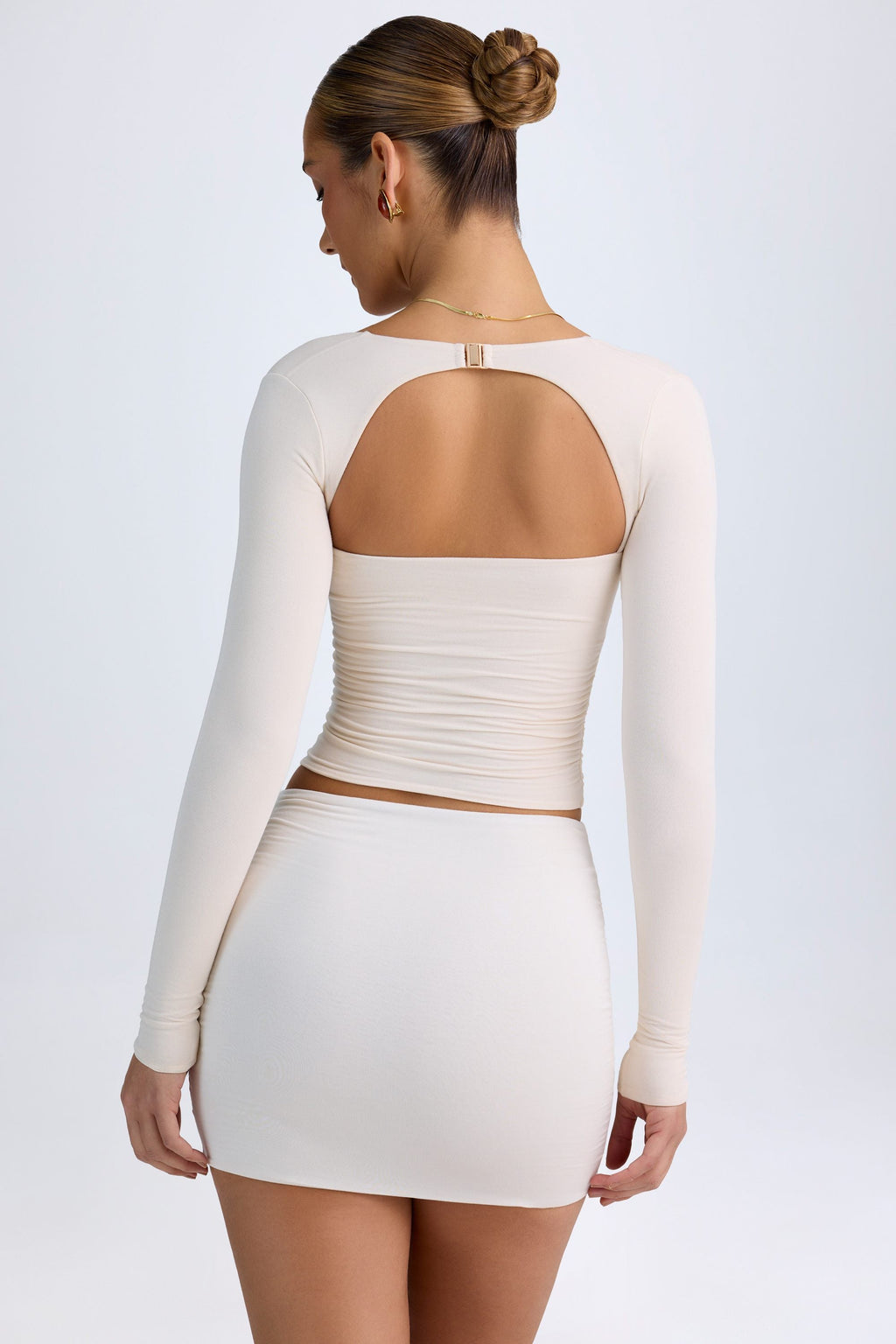 Chic Modal Halterneck Ruched Top in Ivory