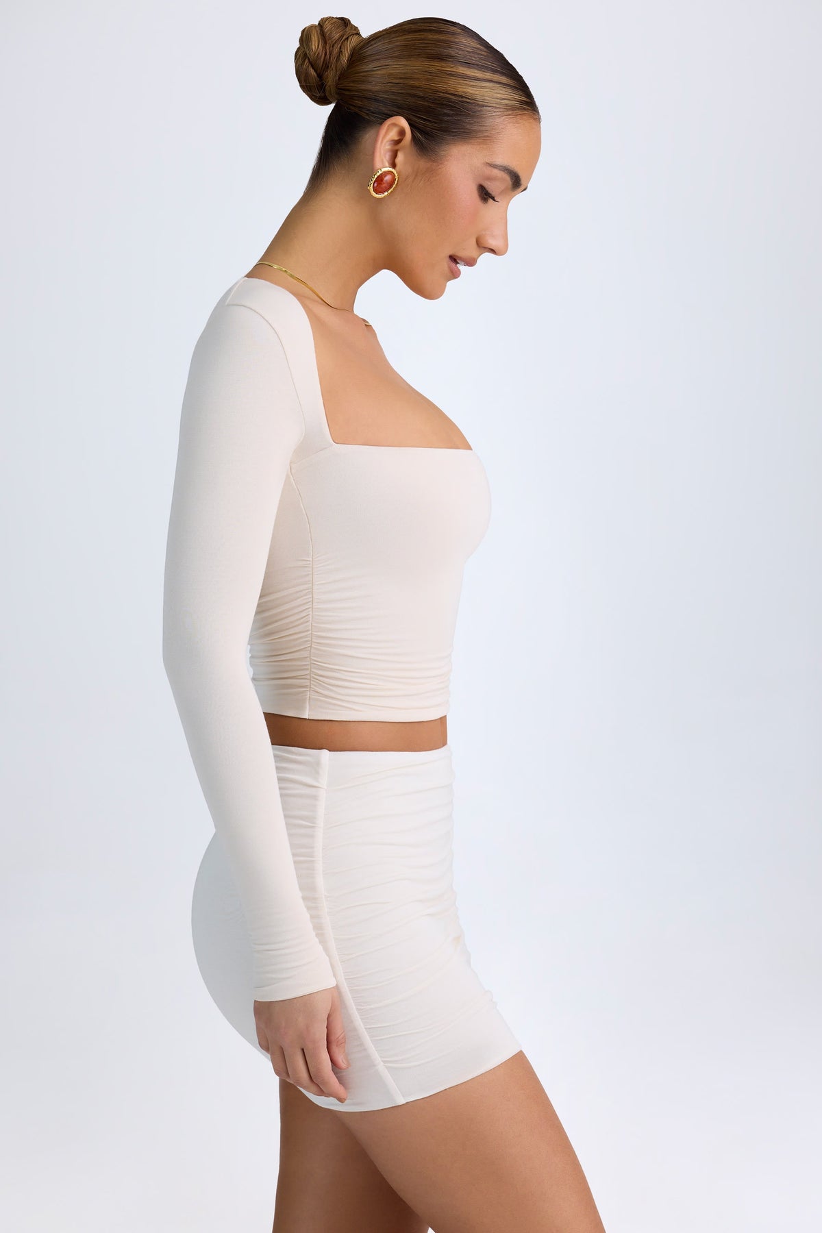 Chic Modal Halterneck Ruched Top in Ivory