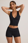 Chic Modal Ribbed Button-Up Vest Top in Black