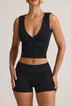Chic Modal Ribbed Button-Up Vest Top in Black